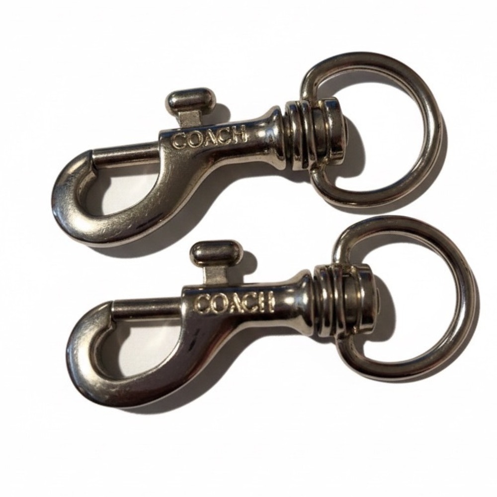 Coach Silver‎ Tone Leather Bag Purse Strap Clips Swivel Clasps Set of 2